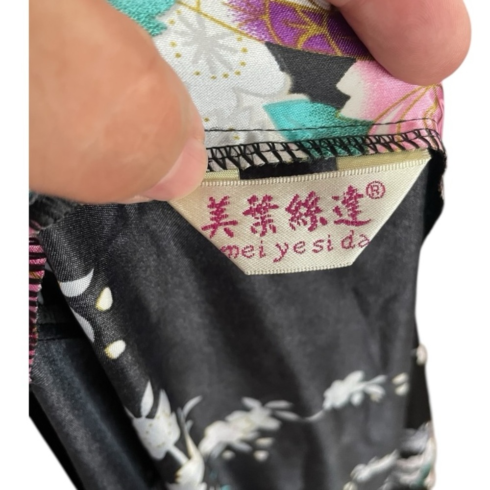 Japanese Long Kimono Robe Floral Satin Dressing Gown Retro Cherry Blossoms Pink - Picture 6 of 7